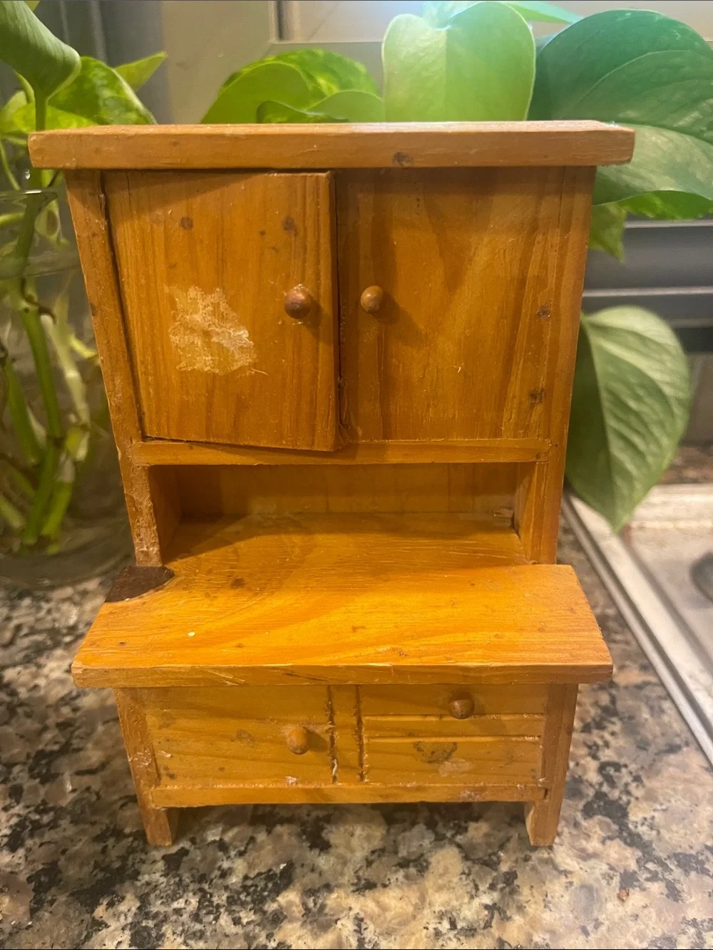 Vintage Miniature Wood Hutch Doll House Furniture